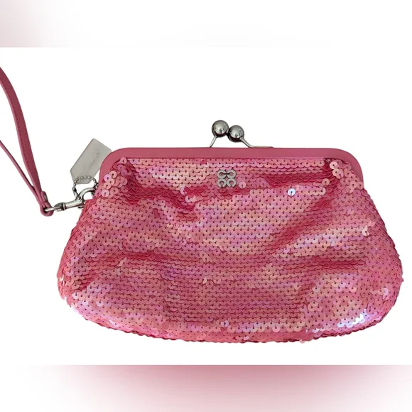 Coach Raspberry Pink Sequin Kisslock Clutch - Limited Edition